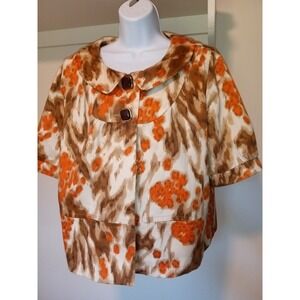Josephine Women Orange Brown Abstract Print Short Sleeve Button Front Jacket 16